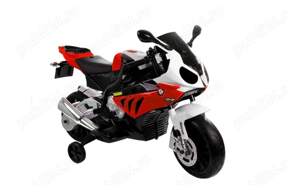 Motocicleta electrica BMW S1000 RR pe 2 roti si roti ajutatoare