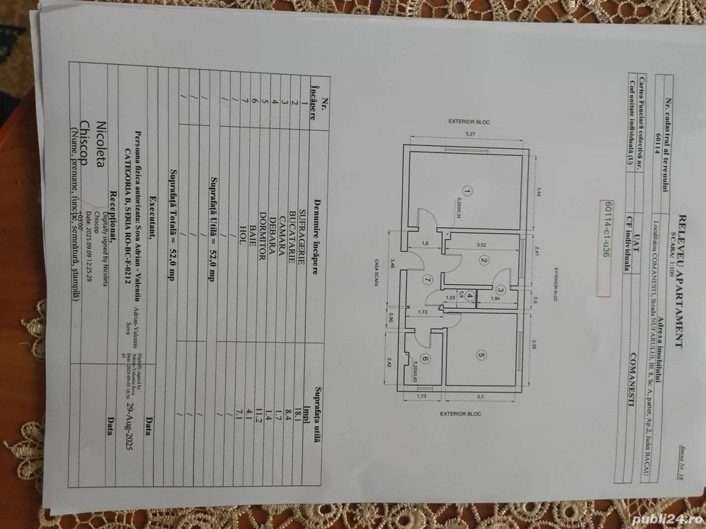 Apartament 2 camere 52 mp