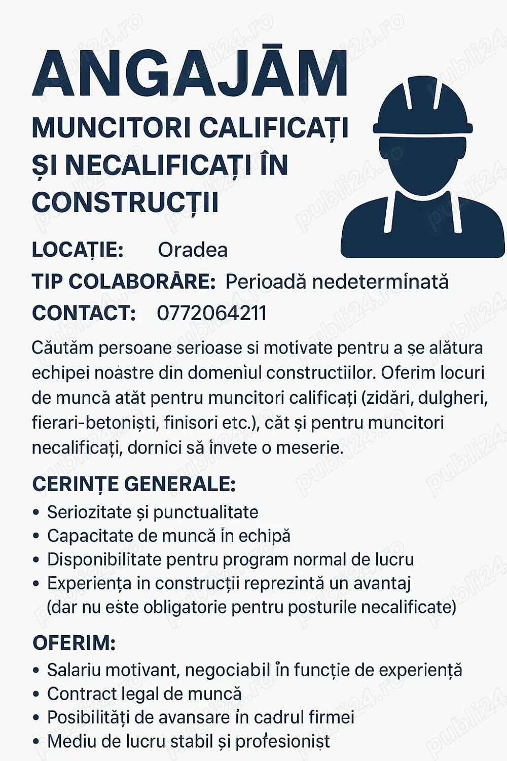 Angajam muncitori calificati si necalificati in constructii