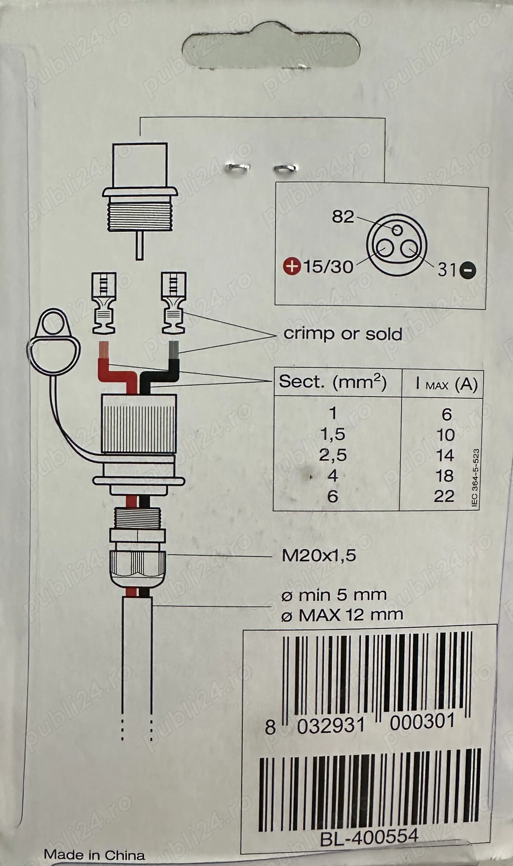 Set 1 x Stecher cu 1 x priza electric marca 25 ampere auto