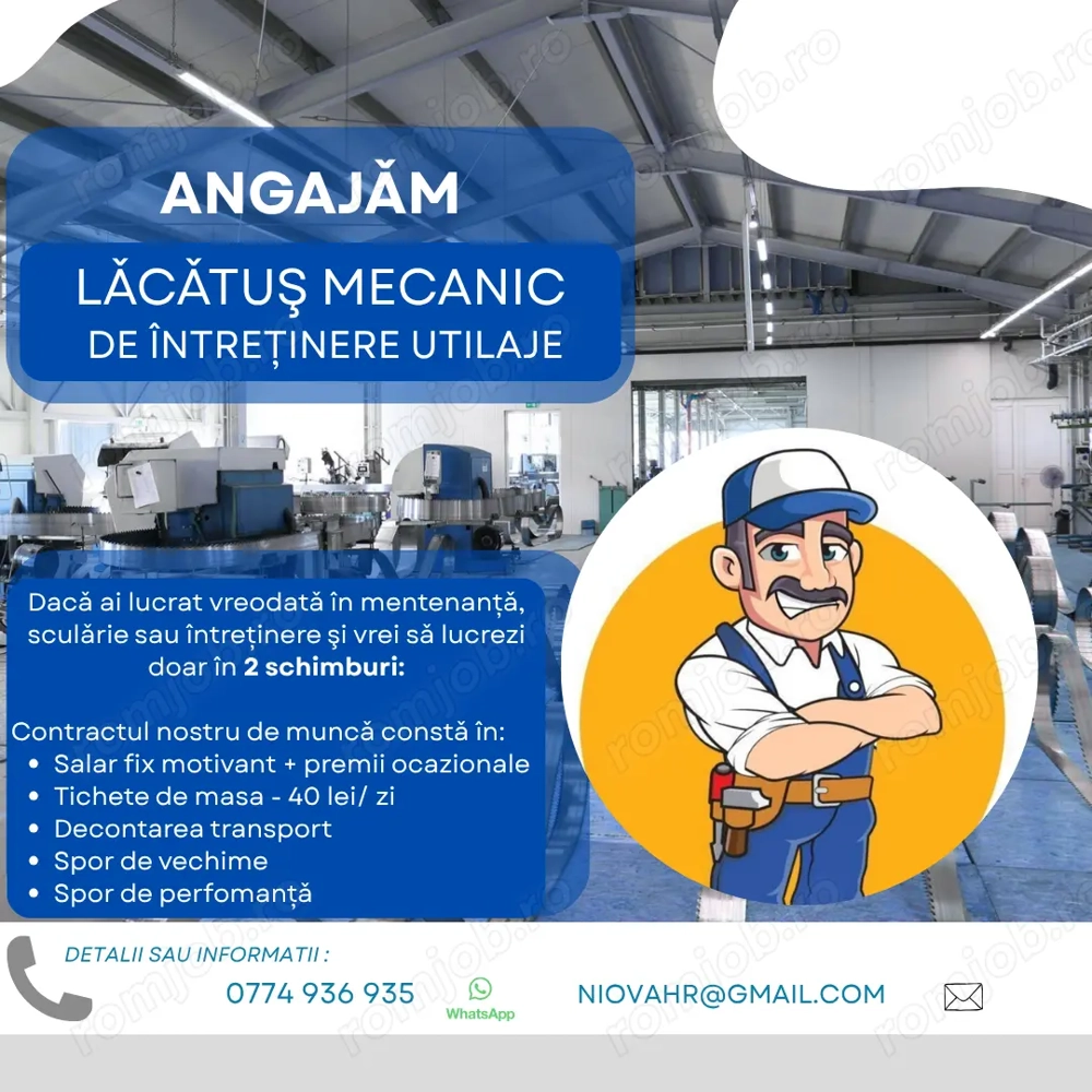 LACATUS mecanic - reparatii si intretinere utilaje de productie 