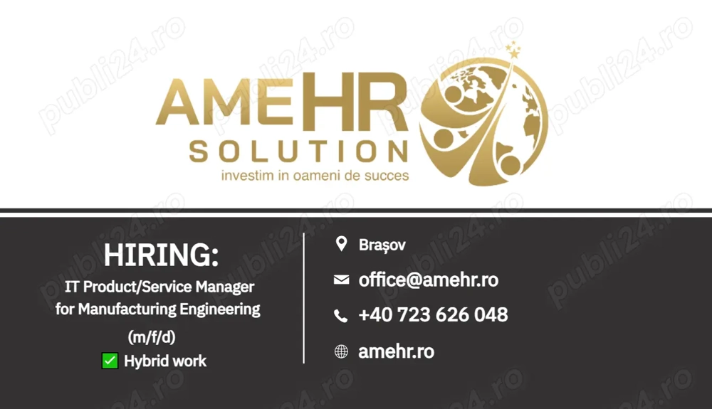 Angajăm Manager IT servicii produs pentru ingineria de fabricație