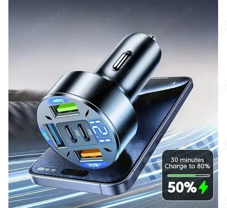 incarcatoare auto fast charge 66w iPhone Samsung Xiaomi Huawei Honor Motorola etc