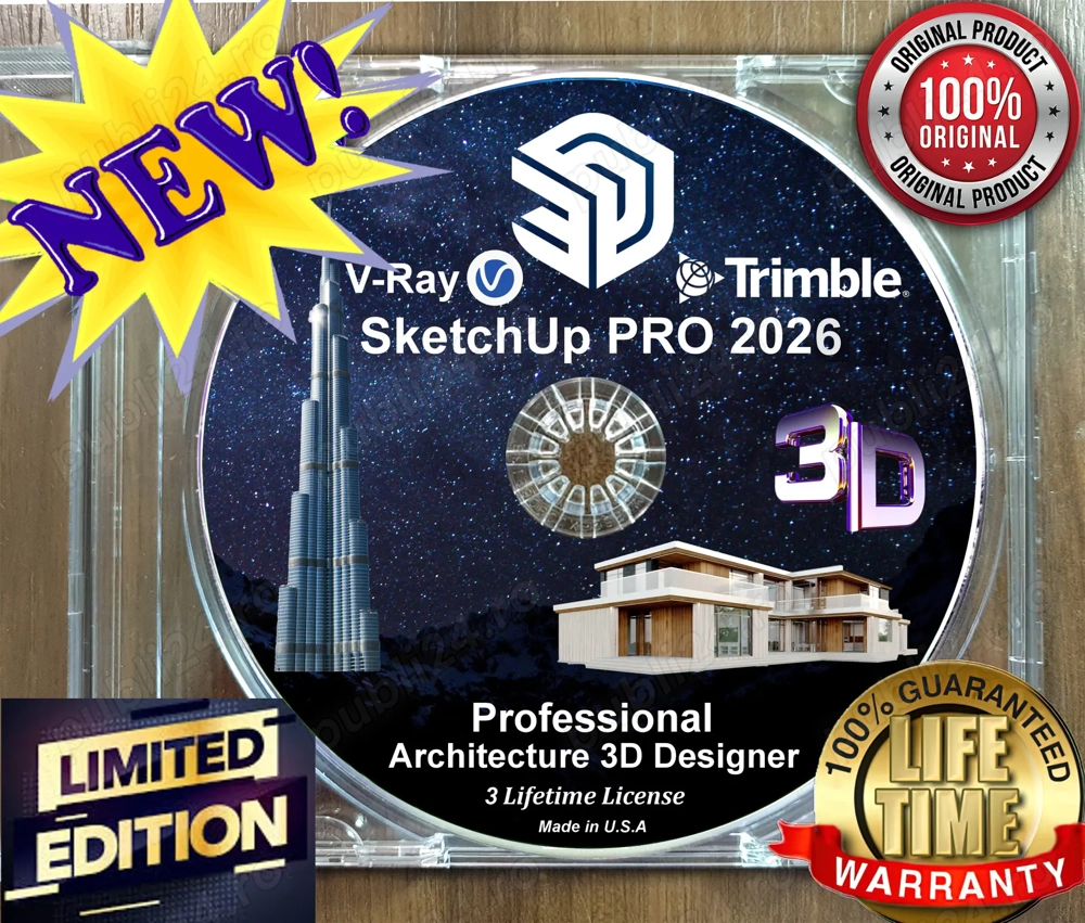 SketchUp PRO 2026 - 3 Lifetime licenses - DVD SIGILAT !