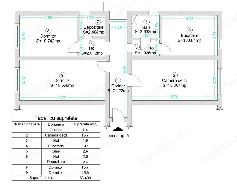 3 cam 68 mp parter CENTRALA PROPRIE zona Complex Studentesc