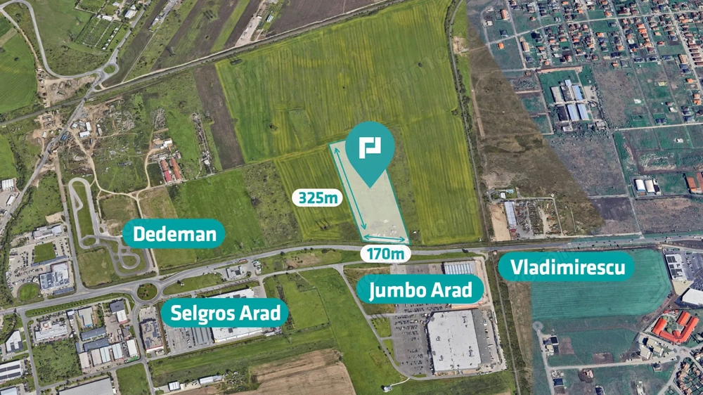 Teren de 55.340 mp, vis-a-vis de Jumbo, Arad