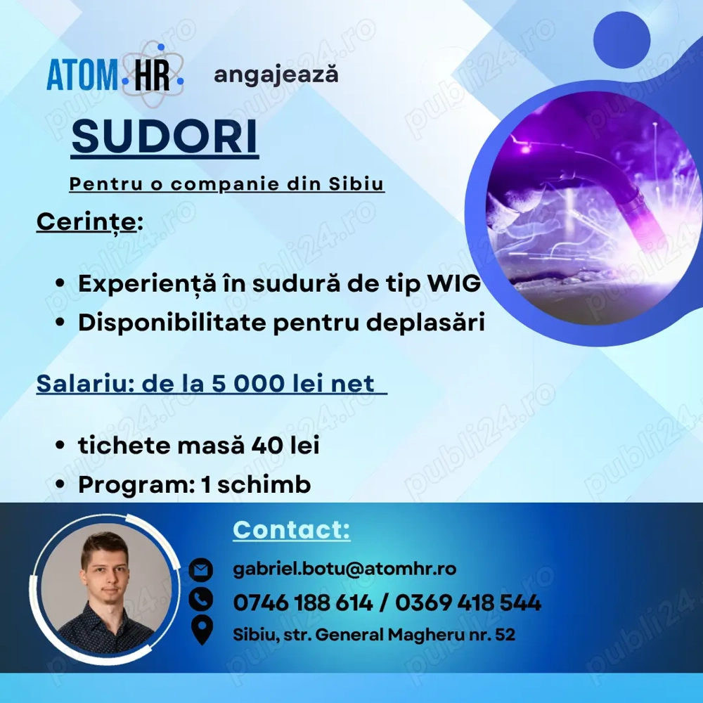 Atom HR angajează SUDORI pentru o companie din Sibiu
