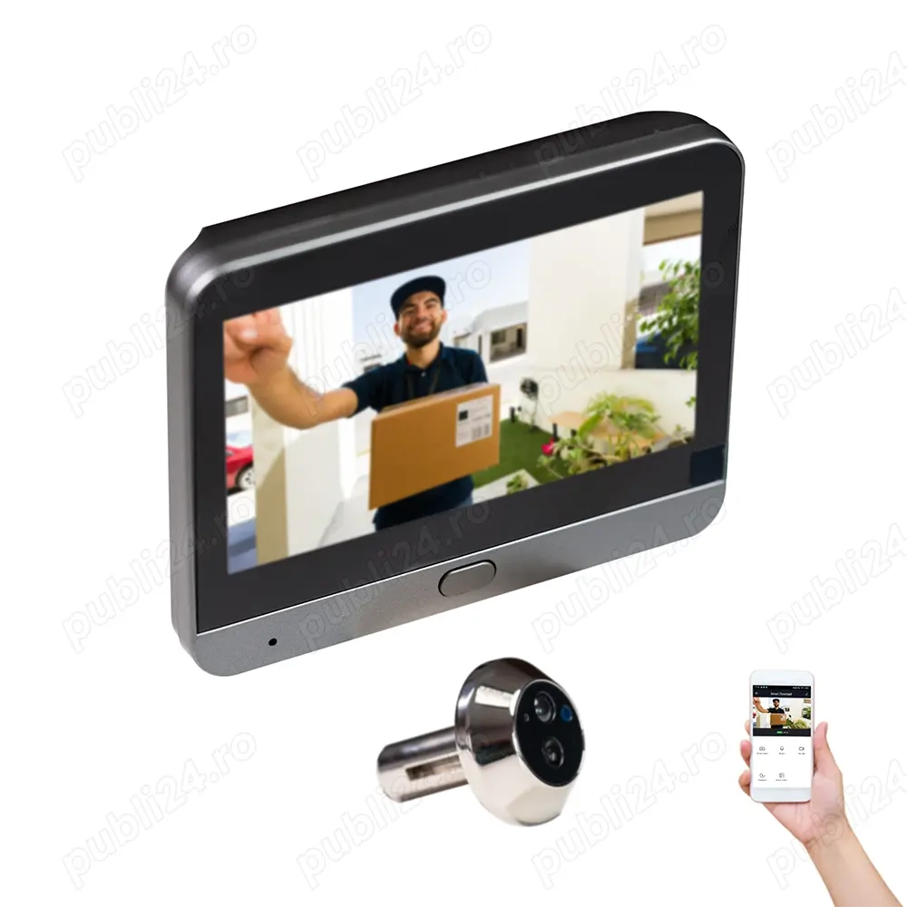 Vizor smart wireless cu inregistrare eveniment (miscare) si vizualizare pe telefon