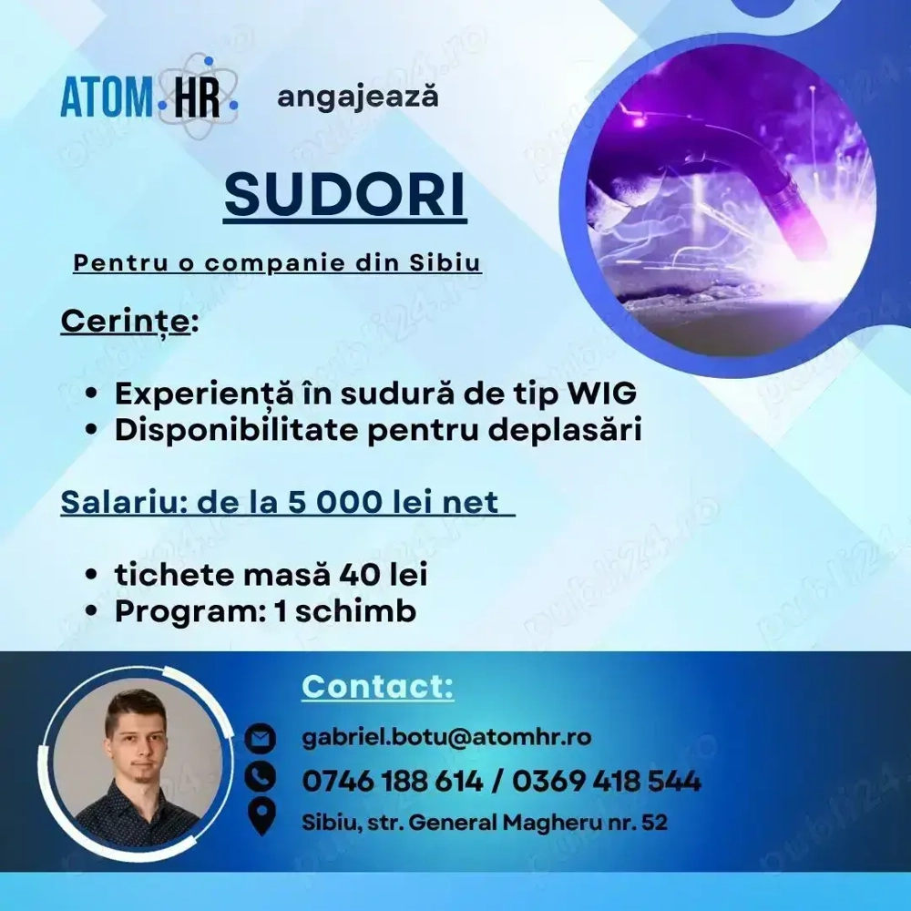 Atom HR angajează Sudori pentru companie de producție din Sibiu