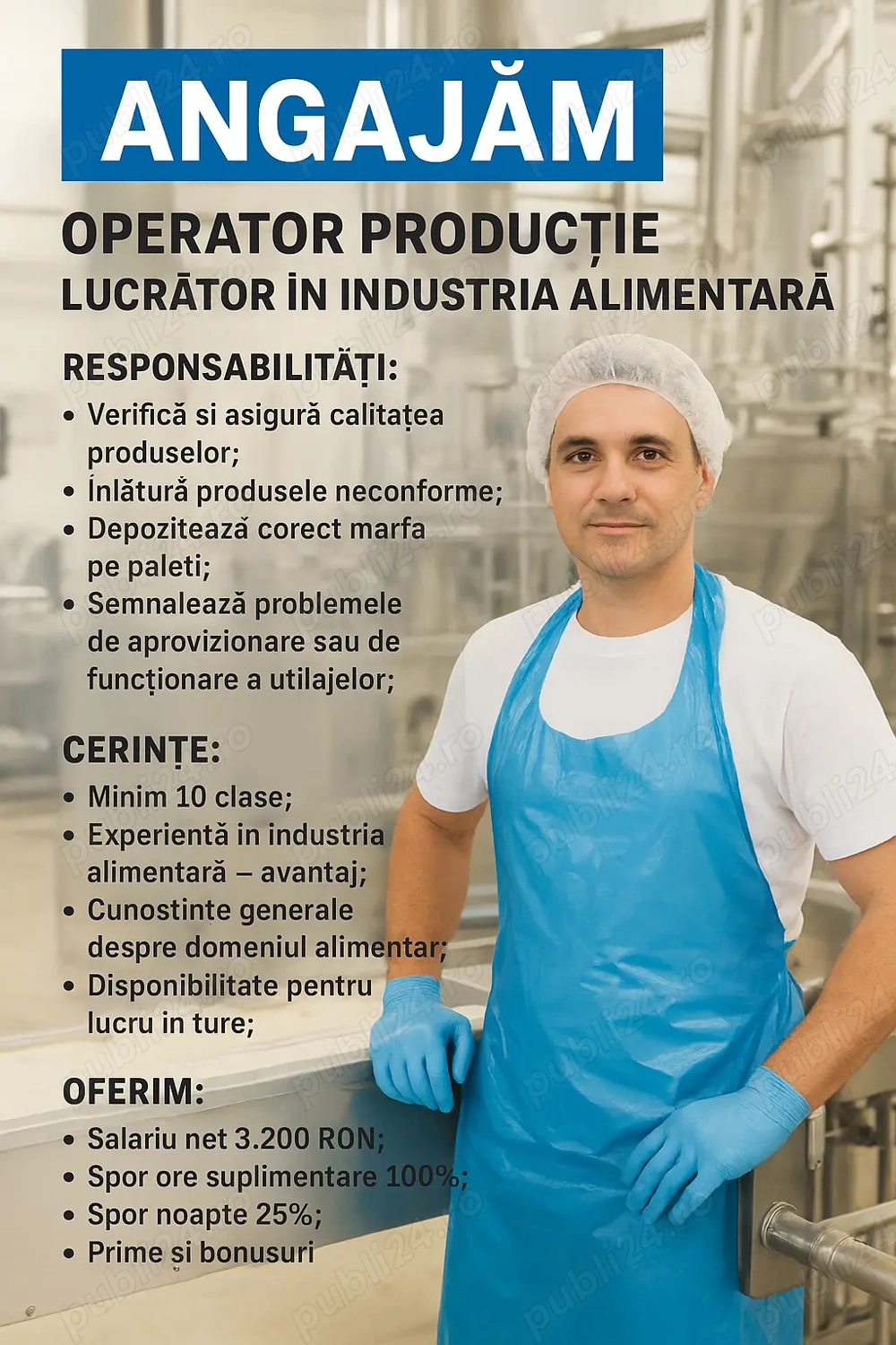Operator Productie - Domeniul Alimentar - Tunari