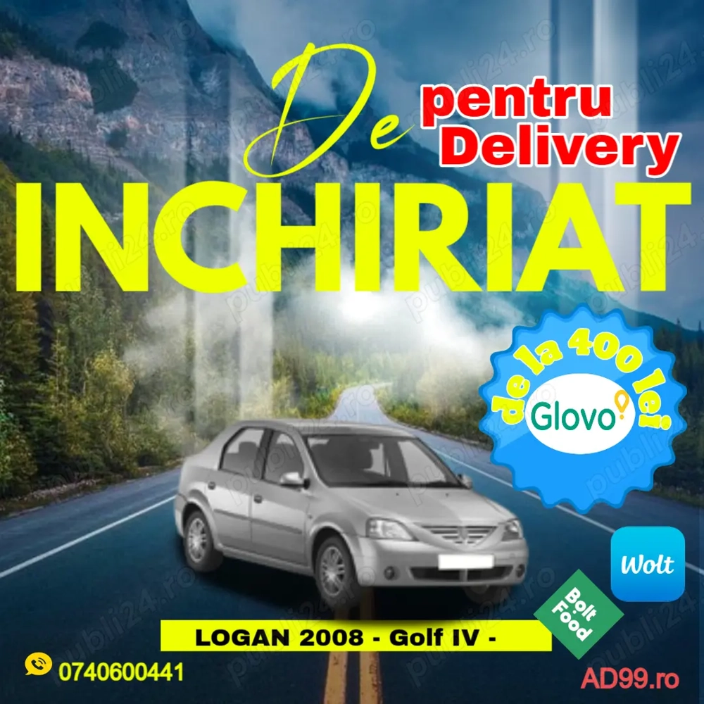 Inchiriez Logan 1.6 benzina + GPL pentru delivery Glovo Wolt Bolt food