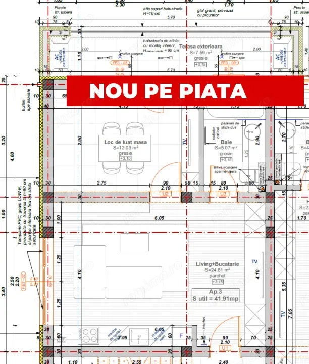Apartament cu 2 camere, 41,91 mp + balcon 7,6 mp, zona Hotel IQ - Giroc