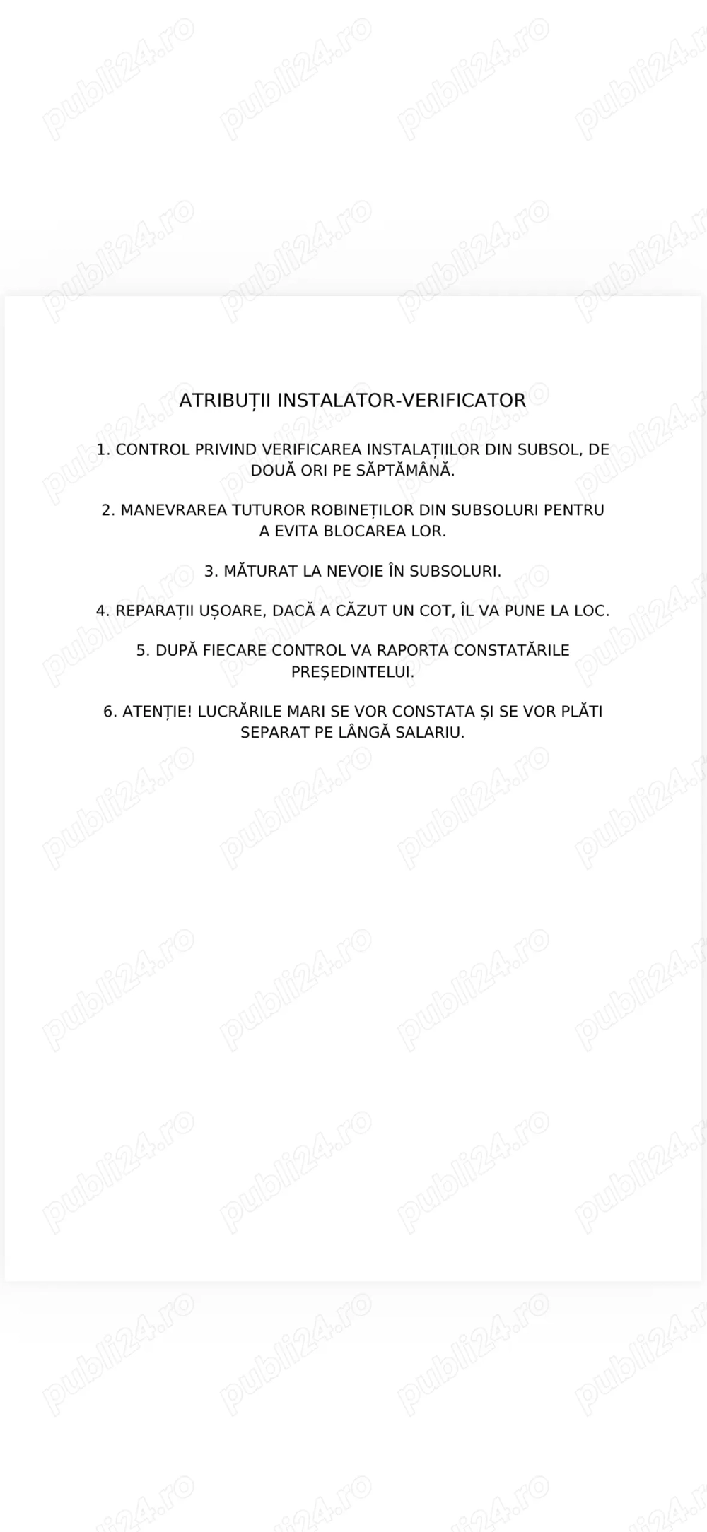 Caut loc de muncă pe postul de instalator verificator subsoluri de bloc 