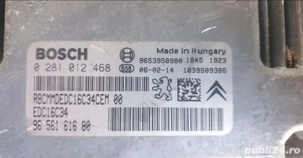 Calculator ECU Citroen/ Peugeot 1.6 hdi 0 281 012 468 EDC16E34 96 561 616 80  9653958980
