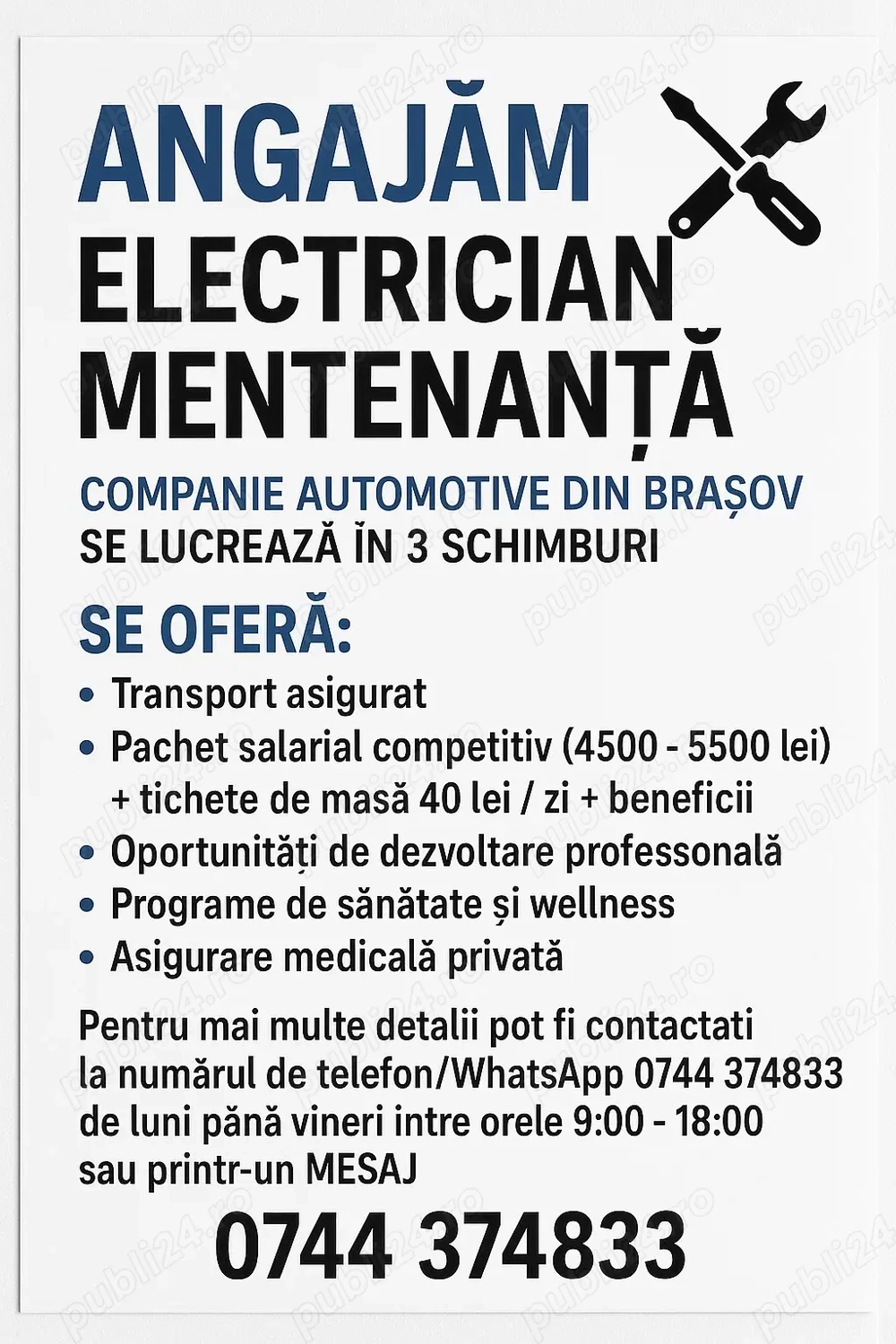 Electrician mentenanta echipamente industriale Brasov