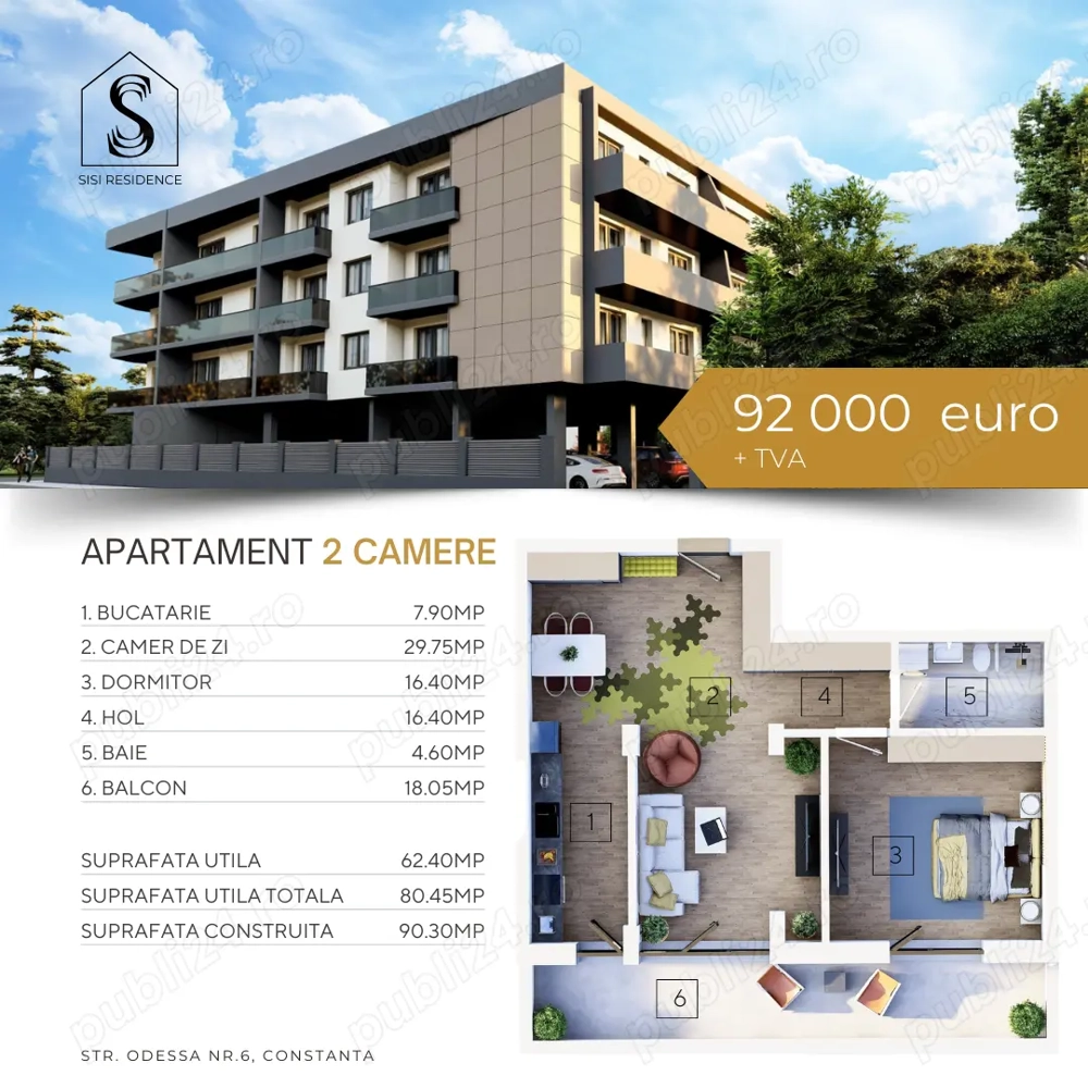 Apartament 2 camere, Terasa spatioasa, Bloc nou, Tomis nord , Odessa 6, Sisi Residence