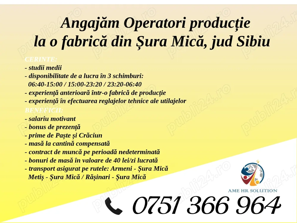 Angajăm Operatori producție 
