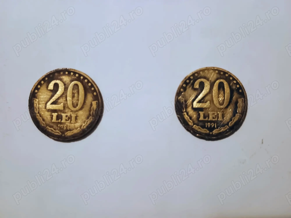 Vând două monezi 20 lei din1991