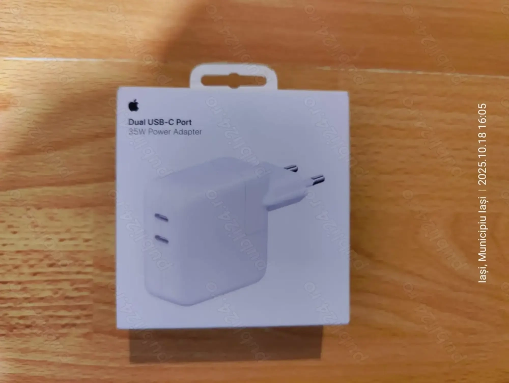 Incarcator retea Apple Dual USB-C Power Adapter 35W alb,(Super Ofertă).