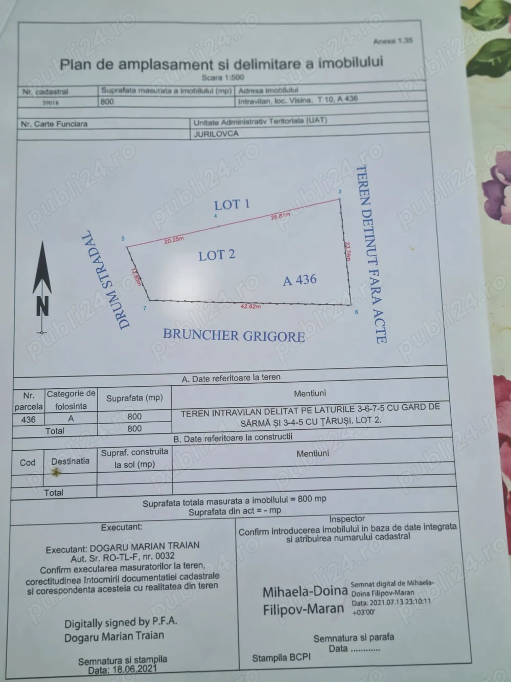Vand 800m2 teren intravilan , Visina , com Jurilovca.
