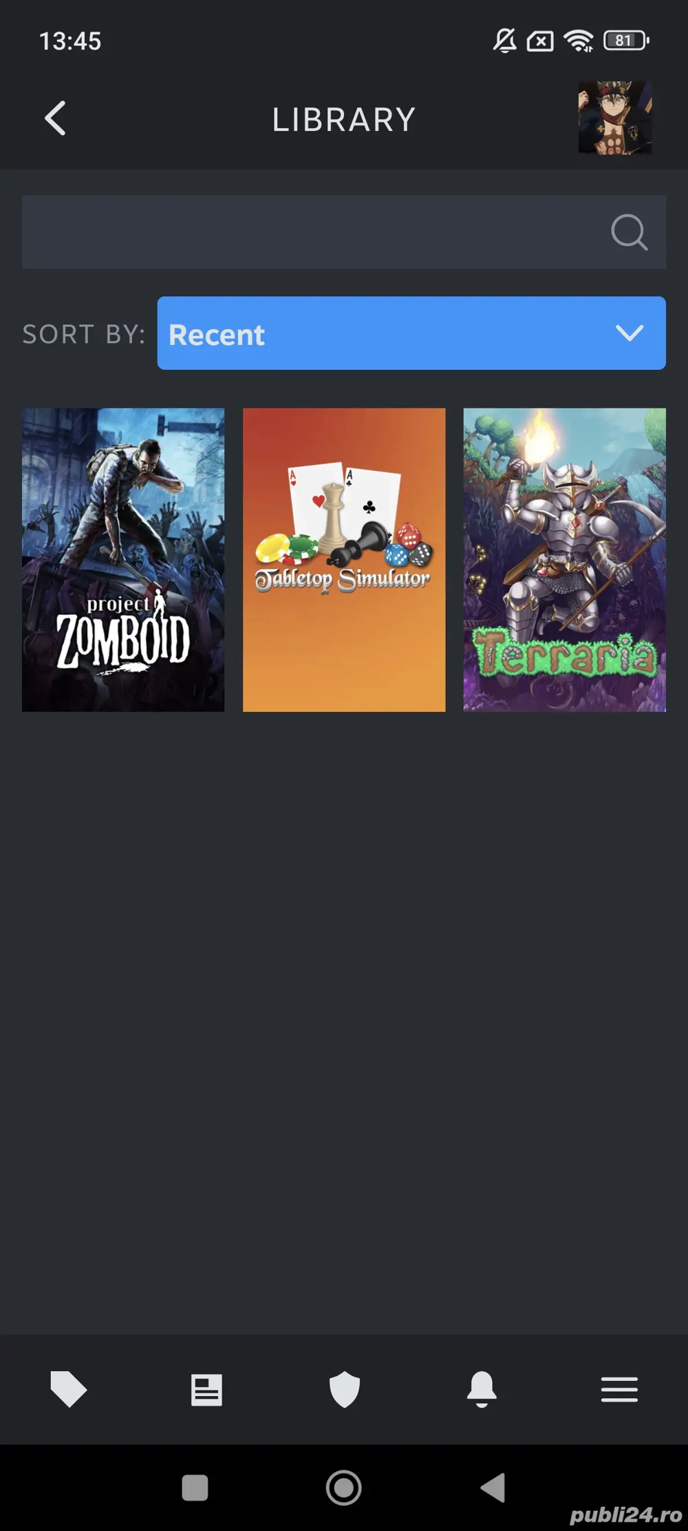 Cont steam cu project zomboid, terraria și tabletop simulator 