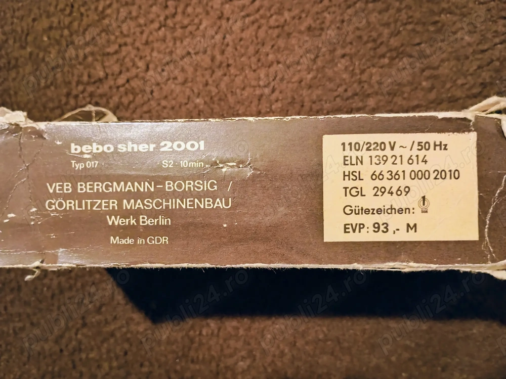 Vând aparat de ras electric german  Bebo Sher 2001