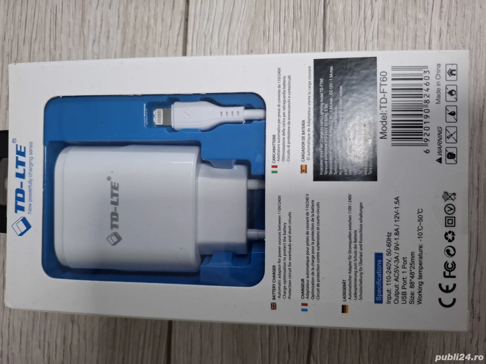 Încărcător rețea cu cablu USB-Lightning, Fast Charging   52 lei