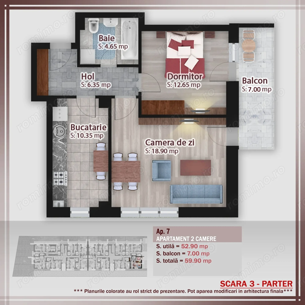 Pallady-2 Camere, decomandat, bucatarie inchisa, 59.9 mp.