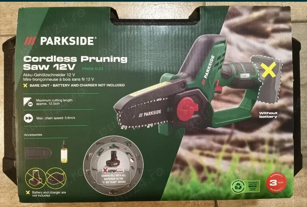 Drujba mini fierastrau cu lant pe acumulatori 12 V Parkside