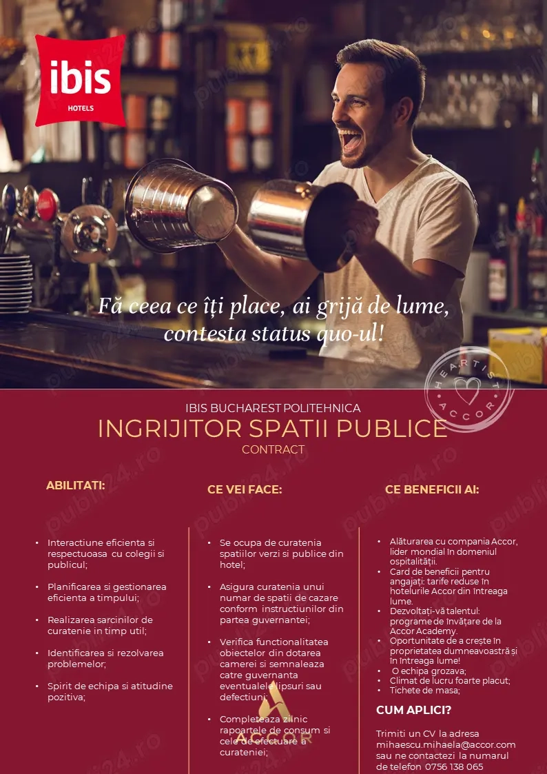 Angajare Ingrijitor spatii publice Ibis Politehnica Bucuresti
