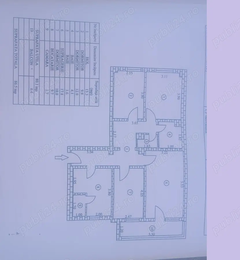 Apartament 4 camere str FRASINULUI -86.5Mp