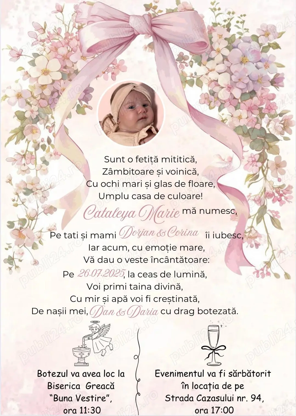 Realizez invitatii, plicuri, meniuri, afis mese, numere de masa pentru nunti botezuri, digitale