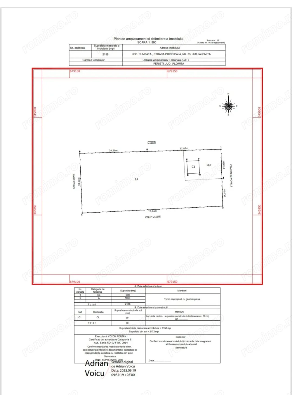 Vând teren în sat Fundata com Perieţi 2158 mp, str. Principală nr 53