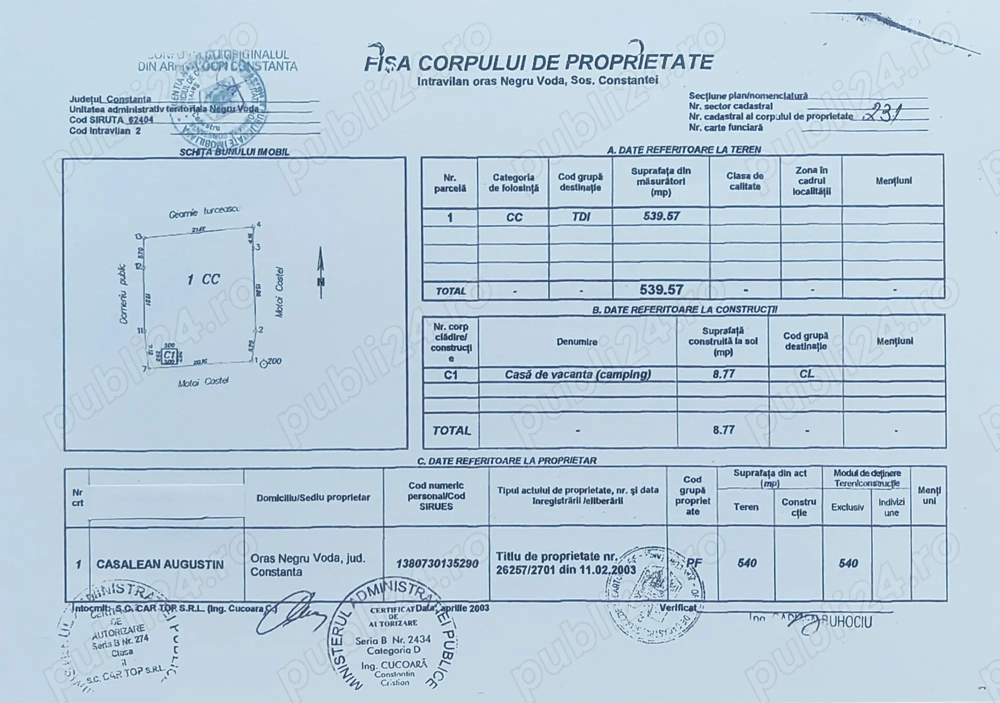 Teren intravilan central, 540 mp, Negru-Vodă, jud. Constanța