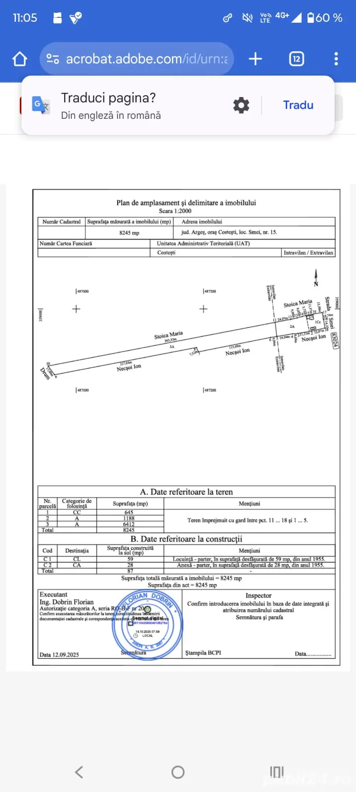 Unic proprietar, vând teren extravilan și intravilan, suprafață totală de 8245 mp