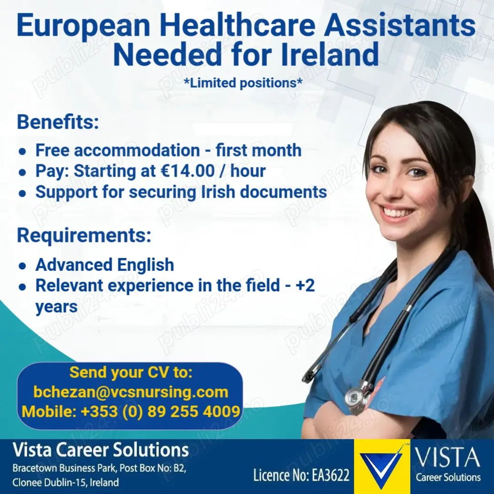 Alăturați-vă echipei noastre: Asistenți medicali și îngrijitori români căutați pentru Irlanda Alăturați-vă echipei noastre: Asistenți medicali și îngrijitori români căutați pentru Irlanda