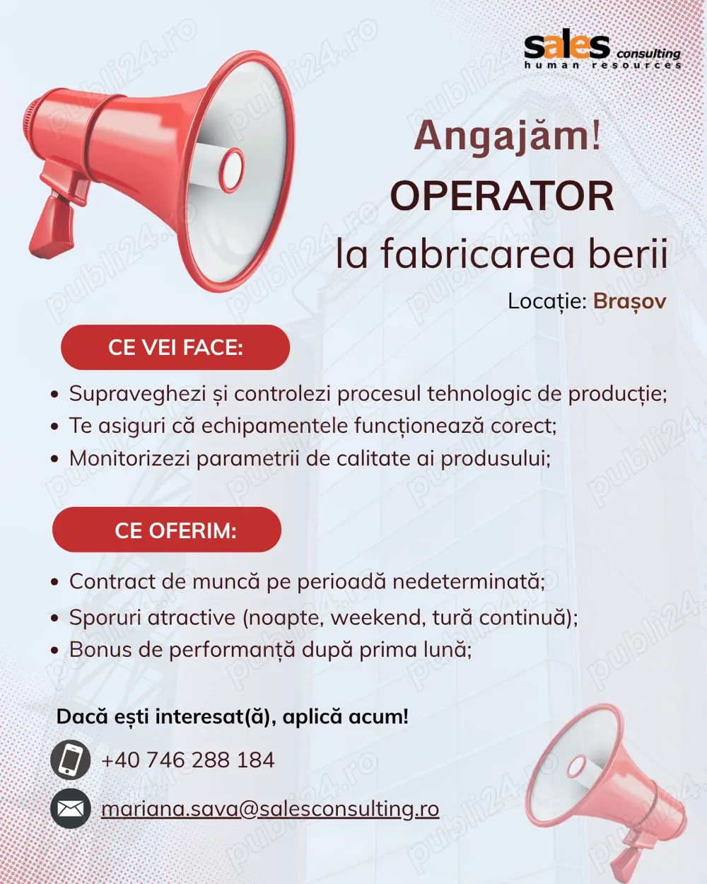 Angajam OPERATOR la fabricarea berii!  