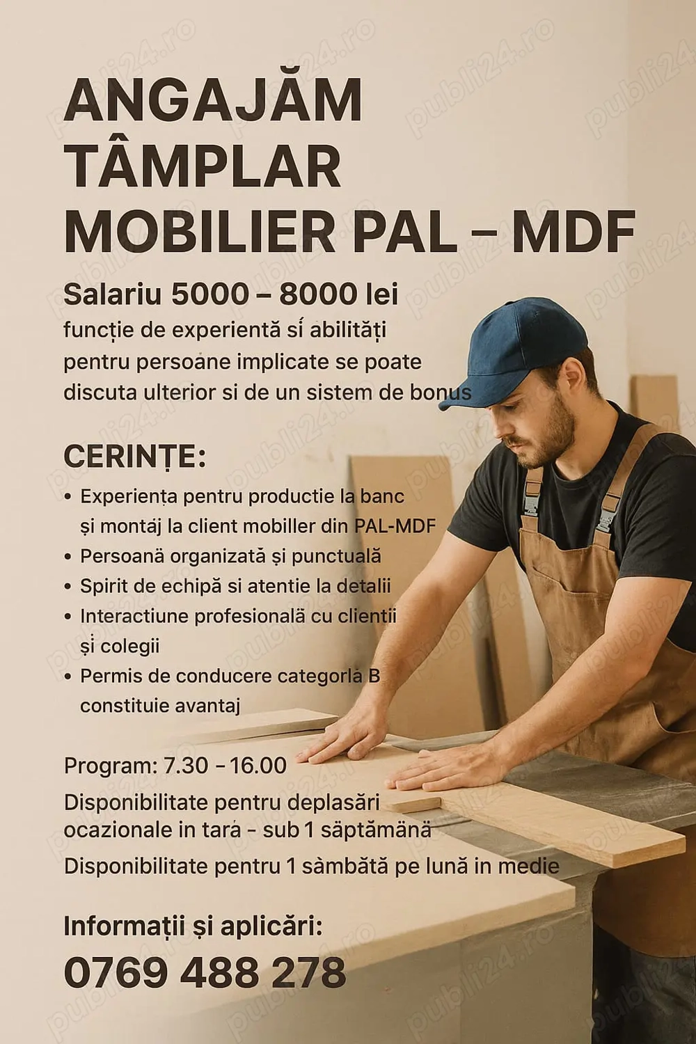 Angajăm Tâmplar Mobilier PAL   MDF