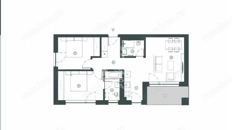 Apartament cu 3 camere,  2 bai, decomandat, incalzire in pardosela