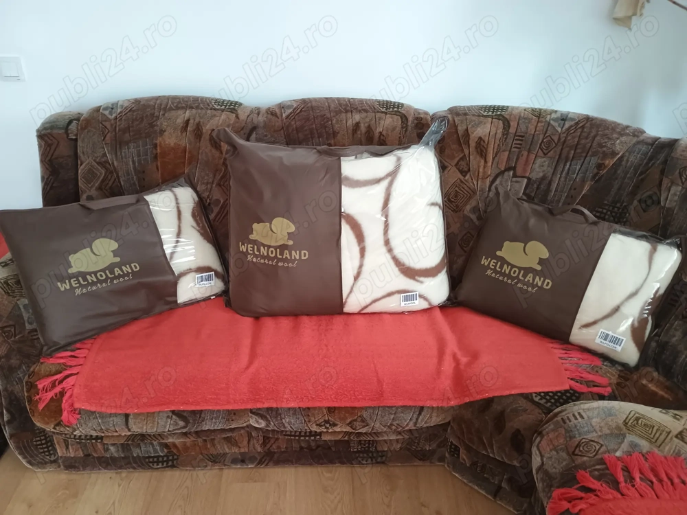 Vând pătură și 2perne lână oaie Merino Noua Zeelandă 