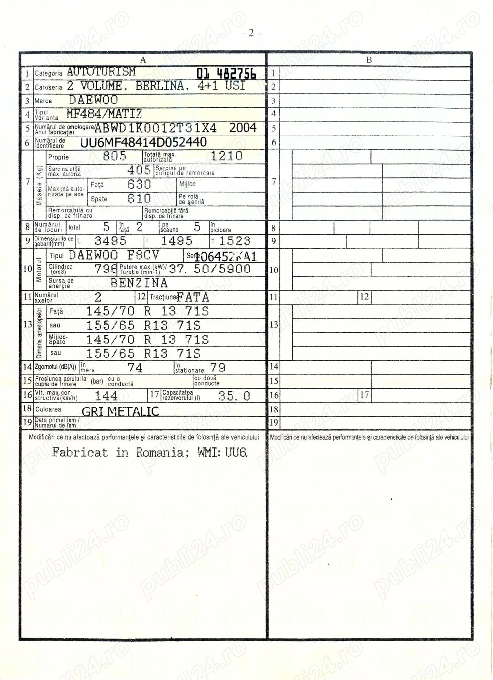 Dezmembrez DAEWOO MATIZ MF484 08i (2004) ~ 796 CMC ~ 37.50 KW ~ F8CV