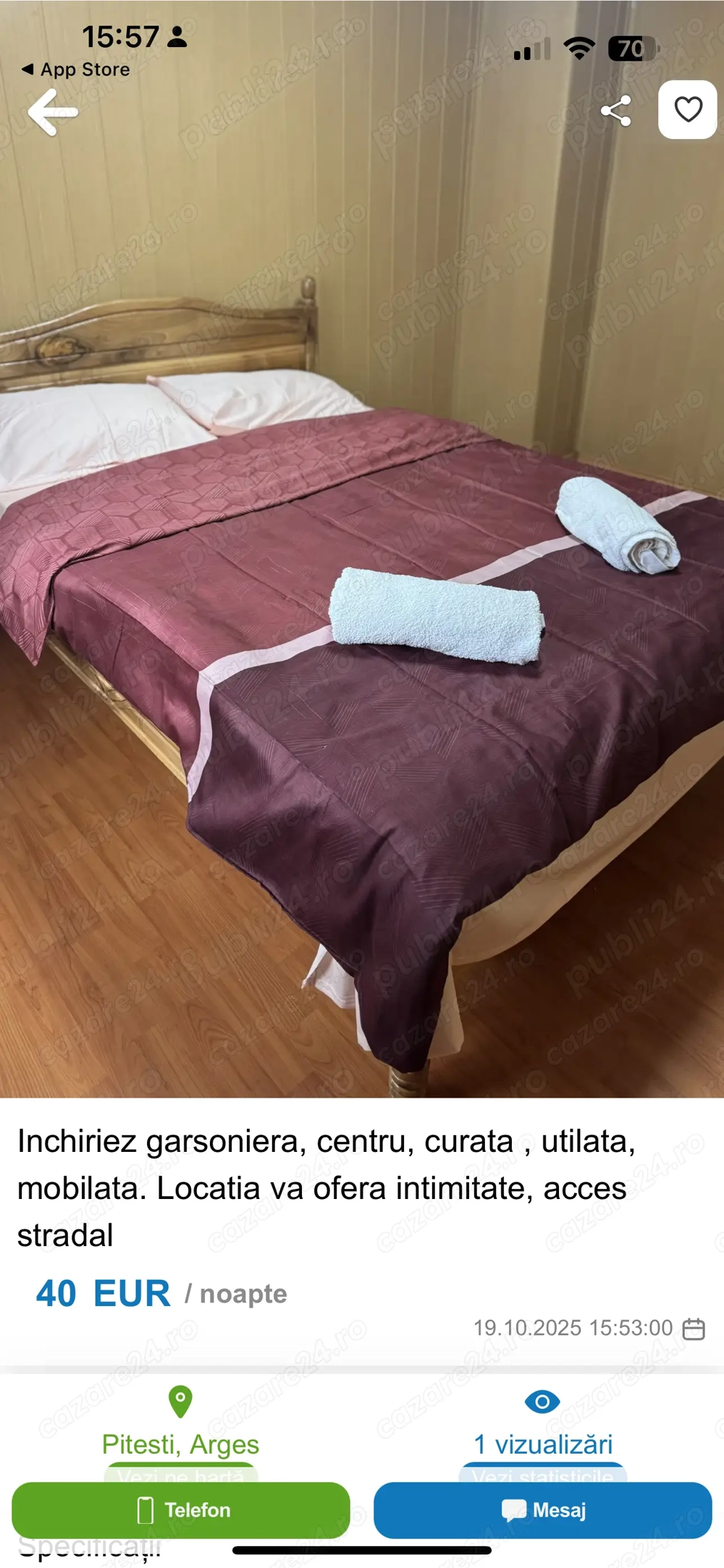 Garsoniera, regim hotelier, zona centrala, 180 roni  24 h