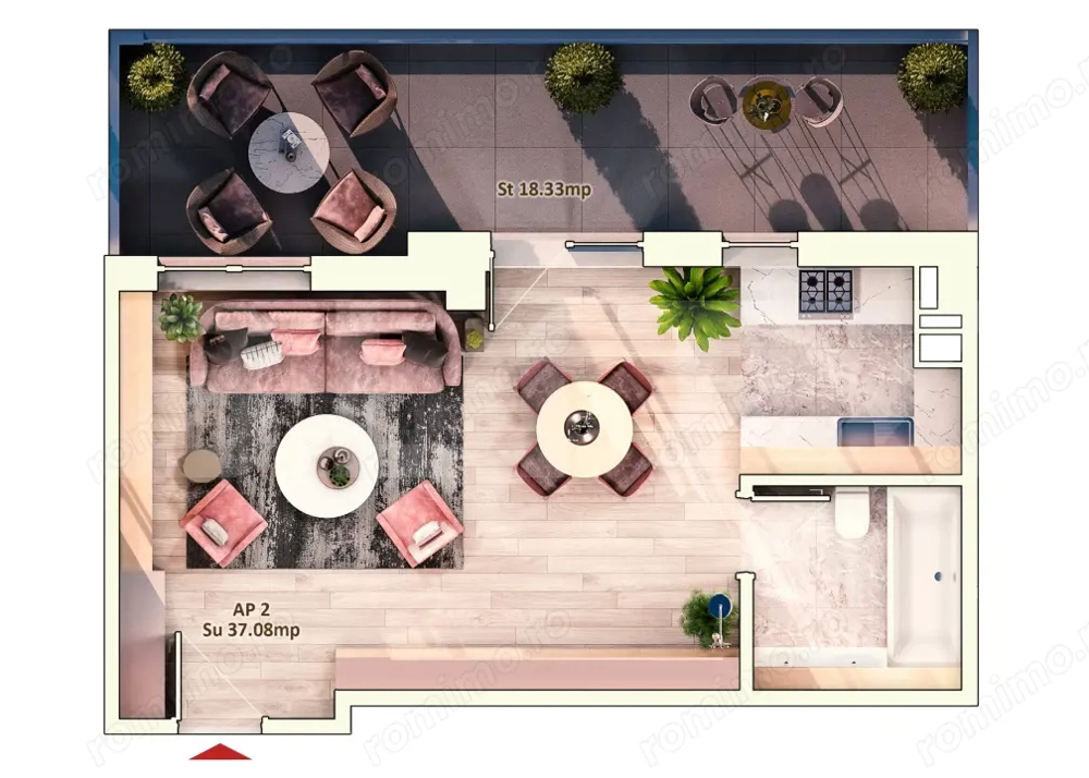 Apartament 1 Camera, 37 mp, Terasa 18 mp, Zona Dorobantilor