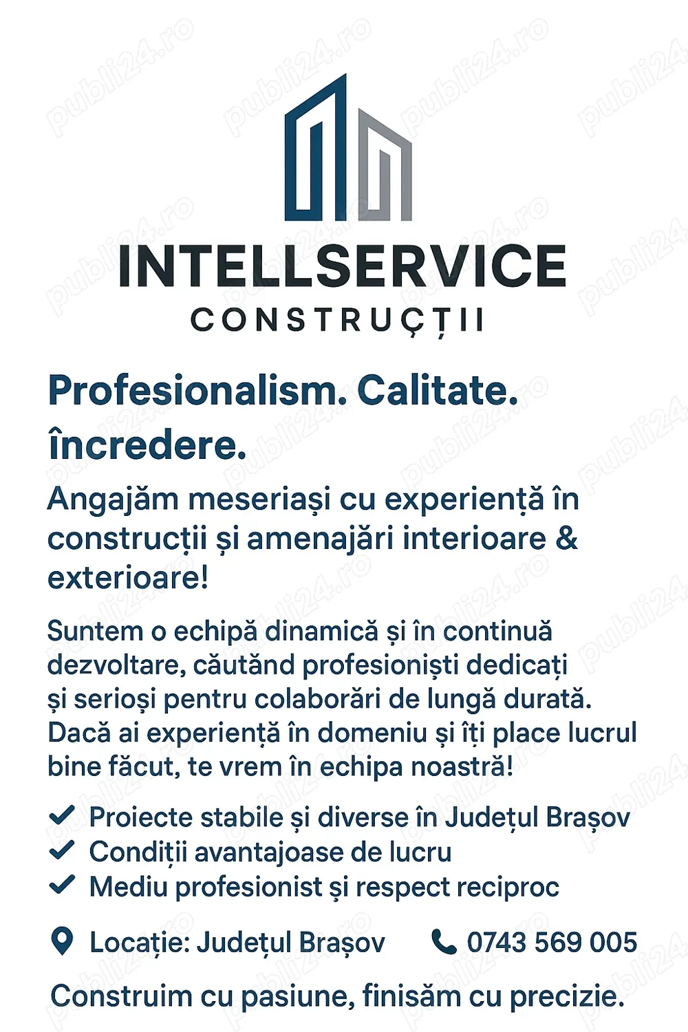 Angajam meseriași cu experienta in construcții 