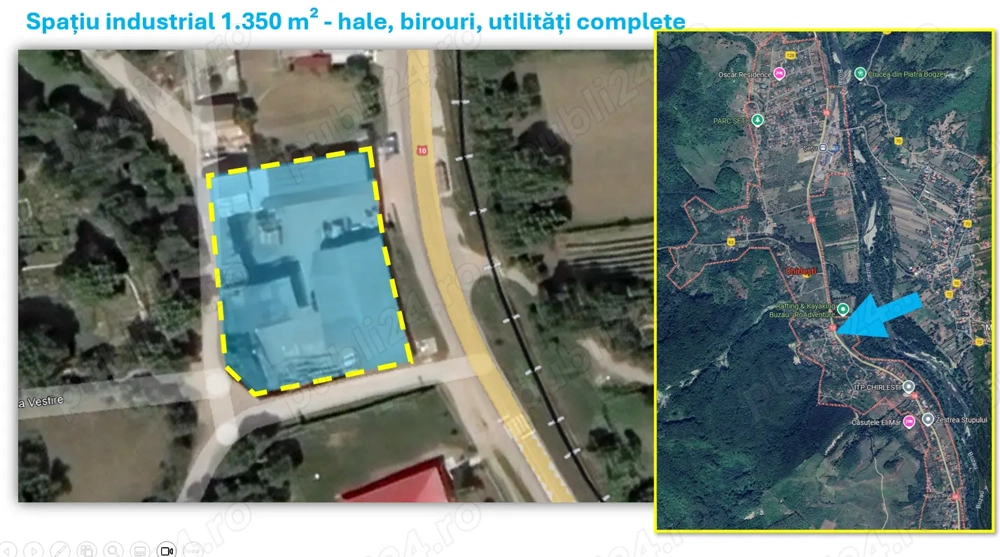 Spațiu industrial 1.350 m  Nehoiu - hale, birouri, utilități complete