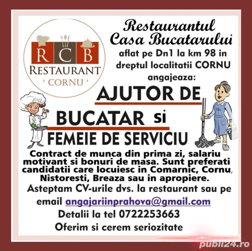 Restaurant Casa Bucatarului Cornu angajeaza Restaurant Casa Bucatarului Cornu angajeaza