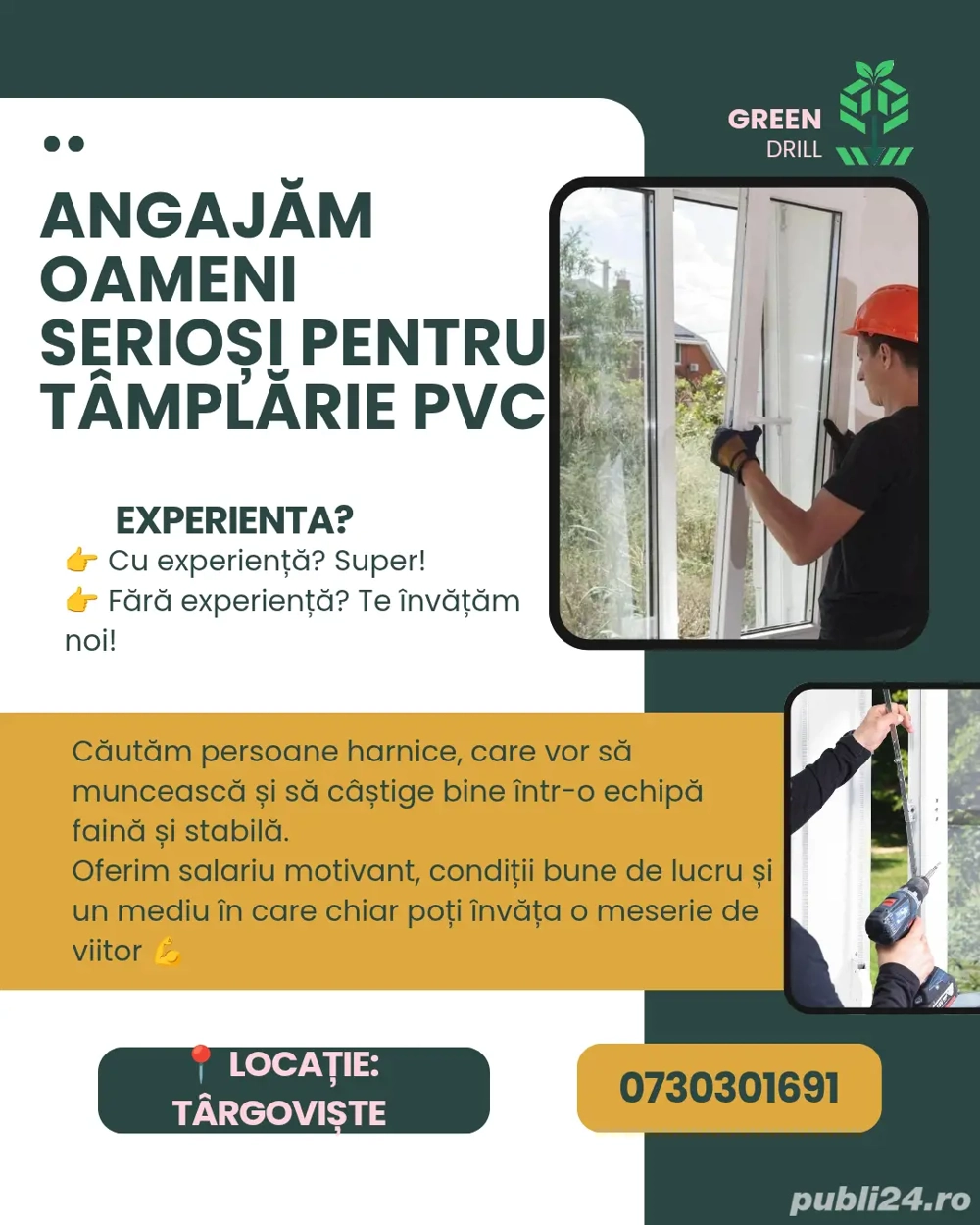 Angajăm lucrători pentru tâmplărie PVC   Târgoviște (cu sau fără experiență)