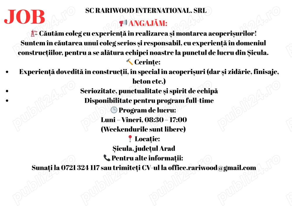 Angajare cu experienta in constructii