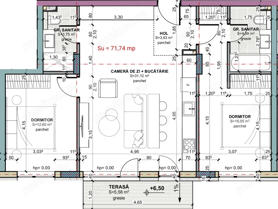 3 camere, 2 bai, etajul 2, comision 0, TERRA Oasului