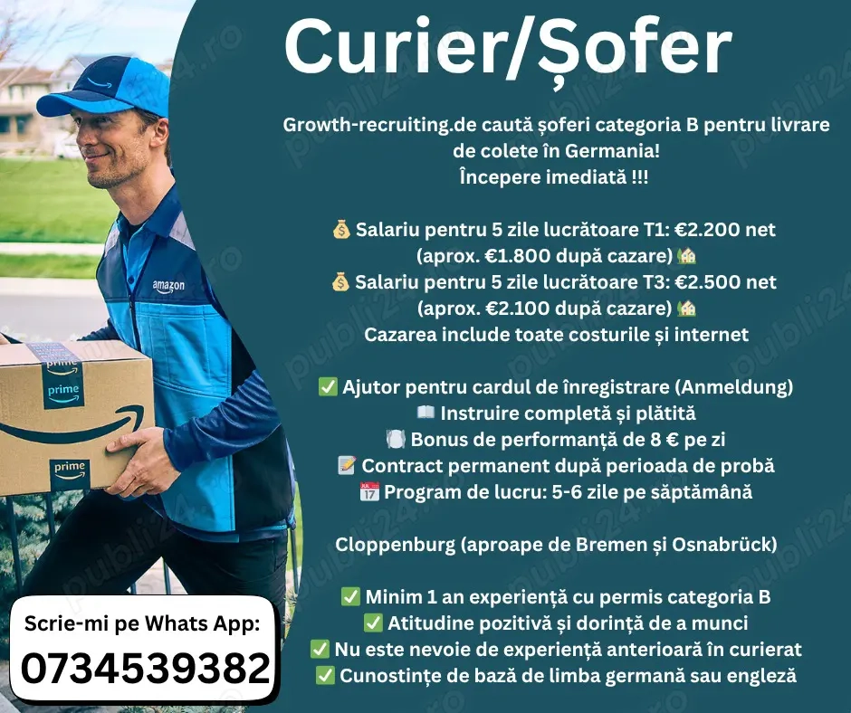 Growth-recruiting.de caută șoferi categoria B pentru livrare de colete în Germania!